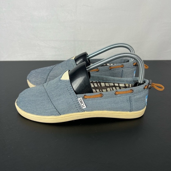 Toms Youth Size 4.5 Bimini Stitchout Slip On Canvas Blue Denim Casual Fl… - Picture 3 of 7
